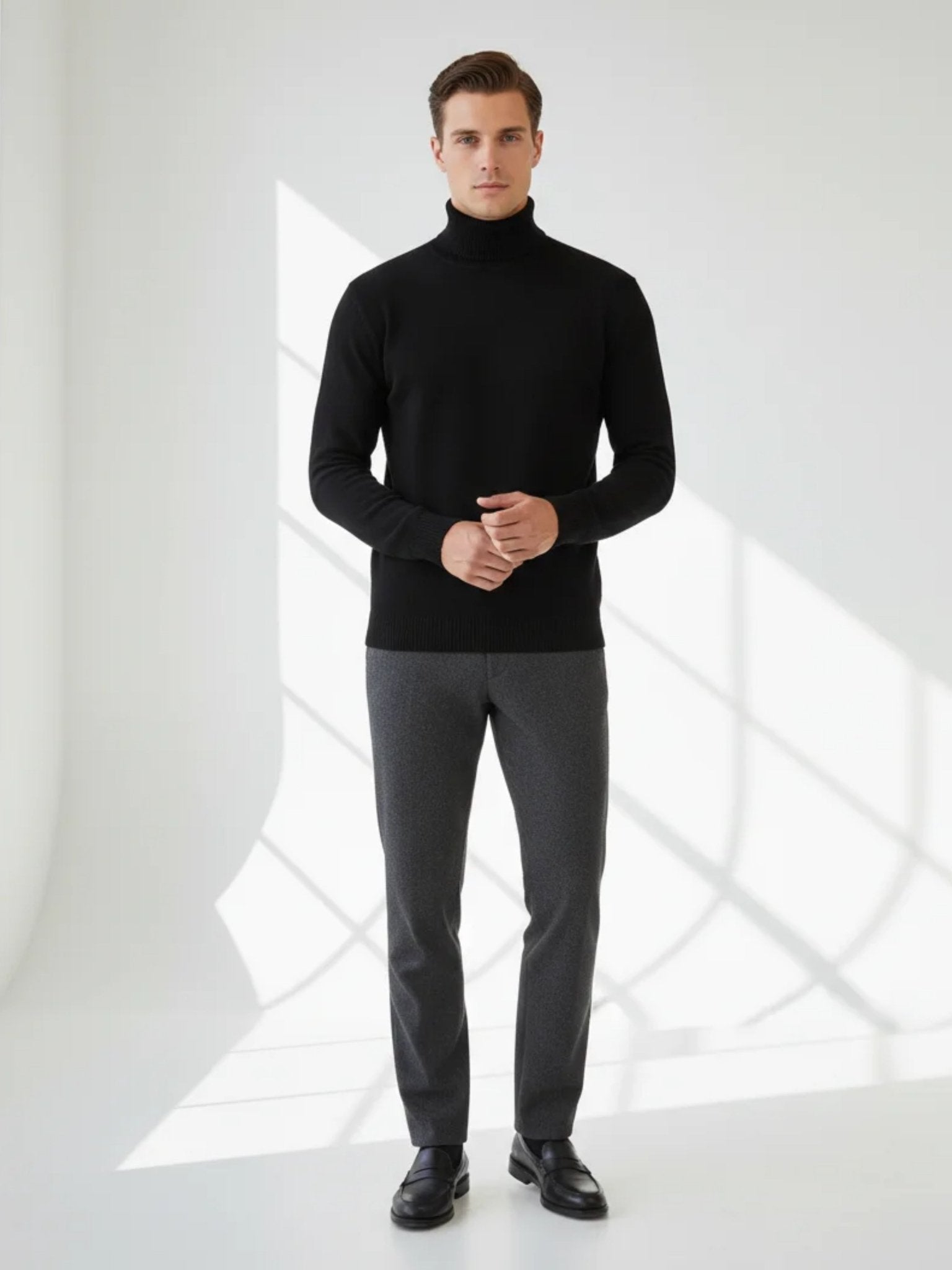 Valoriani black turtleneck sweater styled for timeless winter wardrobe