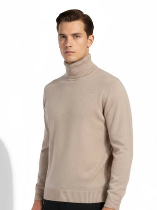 Valoriani beige cashmere turtleneck sweater with balanced winter silhouette