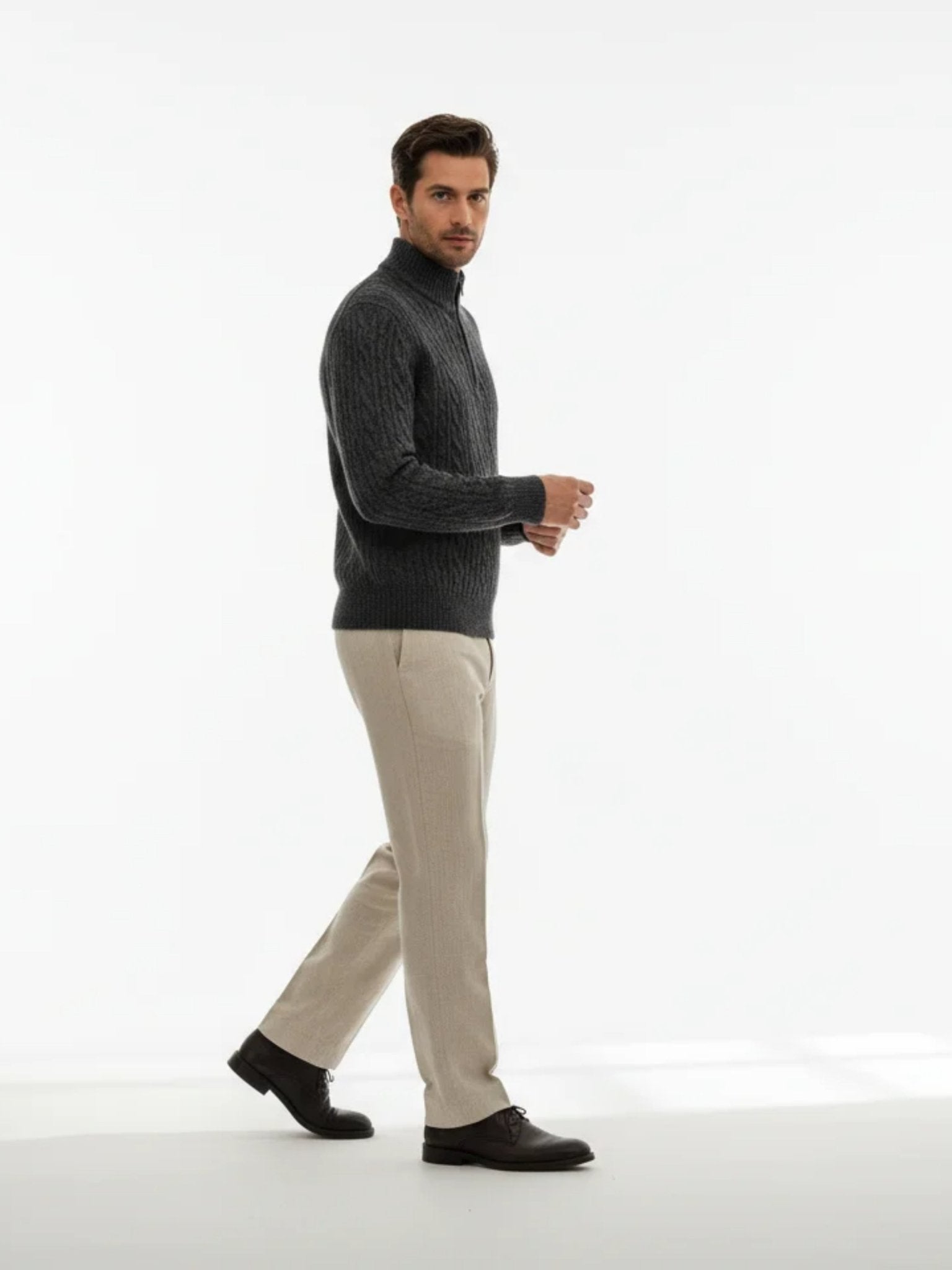 luxury one-four zip cashmere sweater folded garment detail