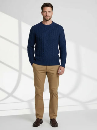 elegant blue aran pattern sweater soft cashmere knit