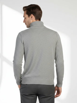 Soft pearl cashmere turtleneck knit from Valoriani showing natural drape and structure