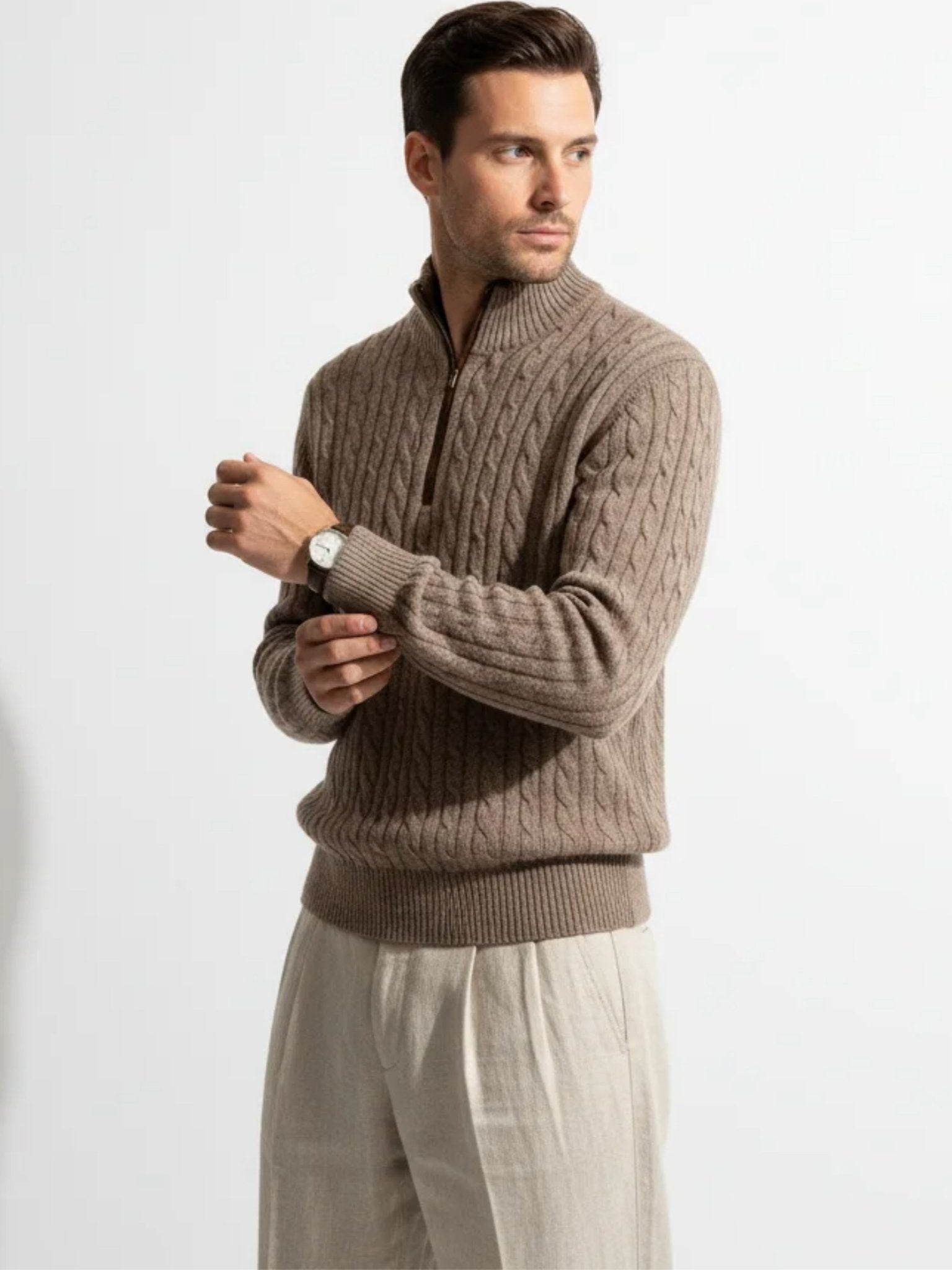 premium cashmere one-four zip sweater soft knit texture