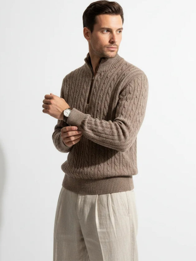 premium cashmere one-four zip sweater soft knit texture