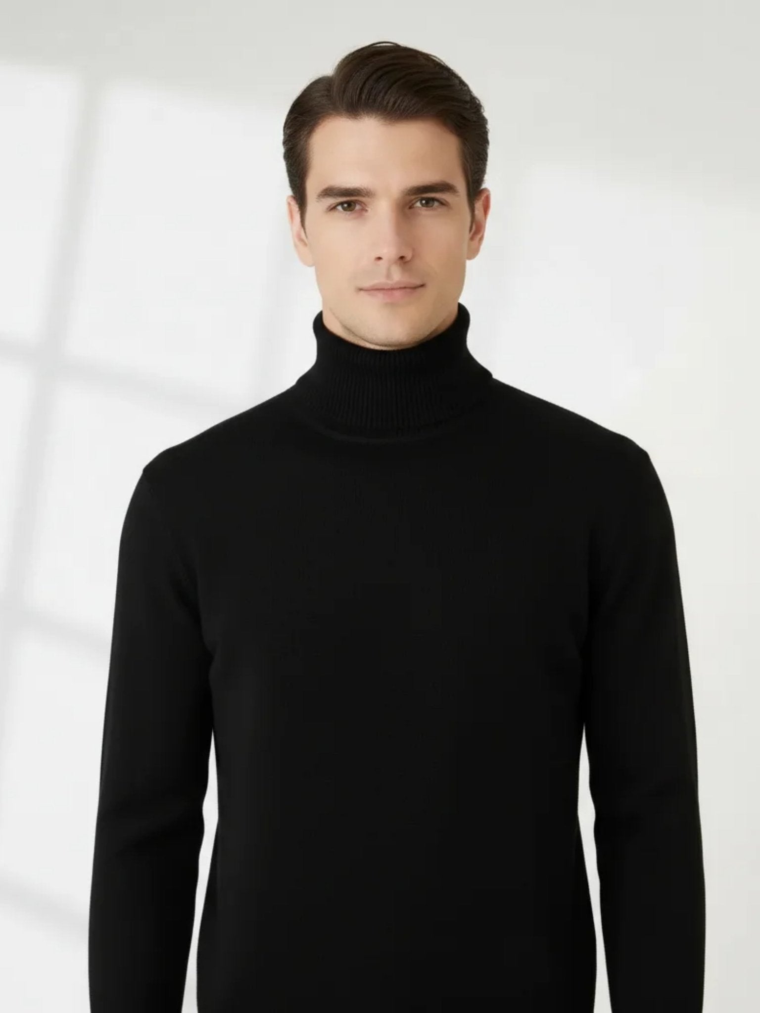 Close-up detail of black cashmere knit structure and smooth yarn surface