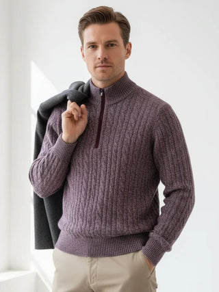 plume brown cashmere one-four zip sweater front view