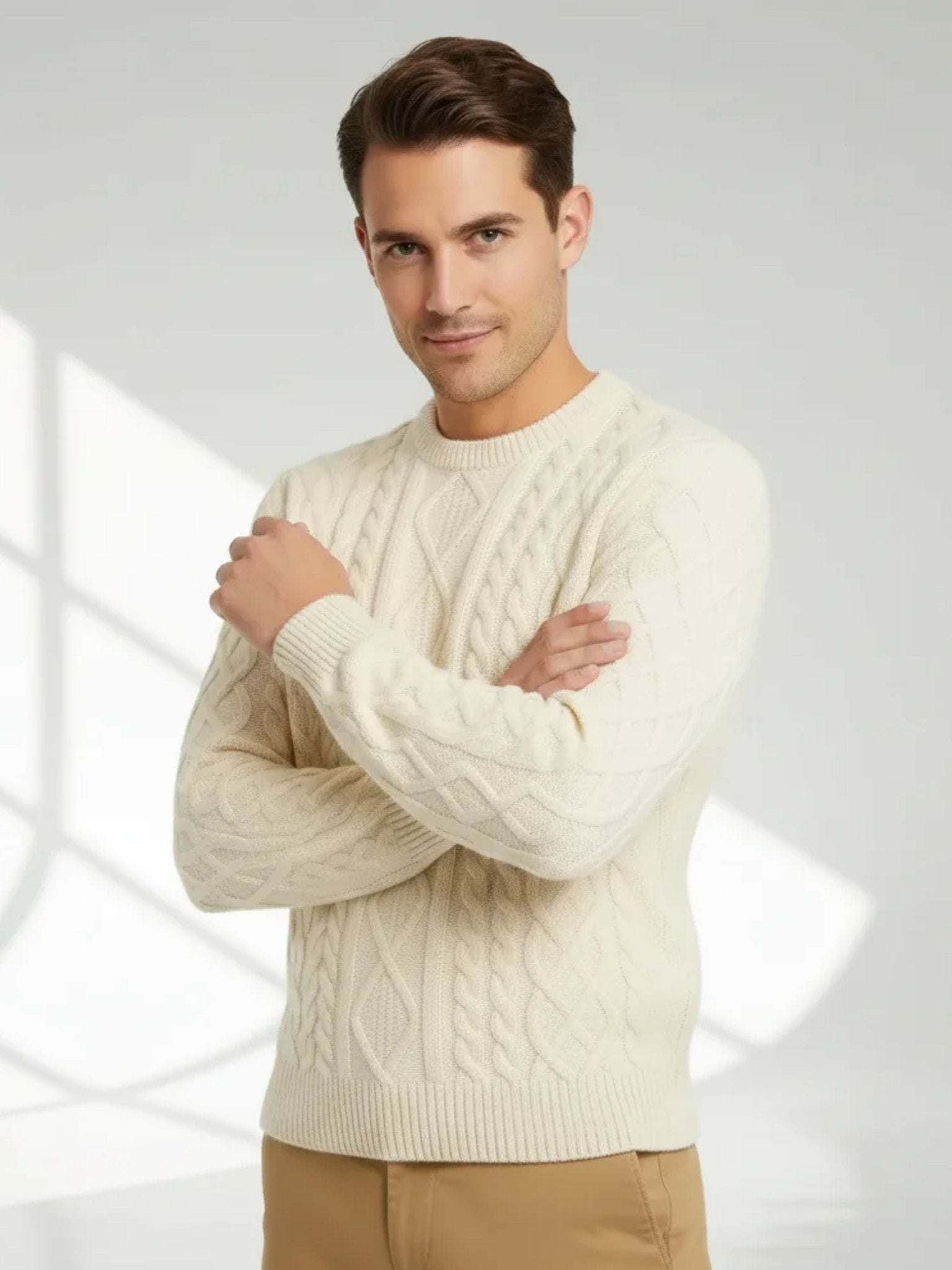 milk tone aran knit cashmere sweater minimalist luxury knitwear
