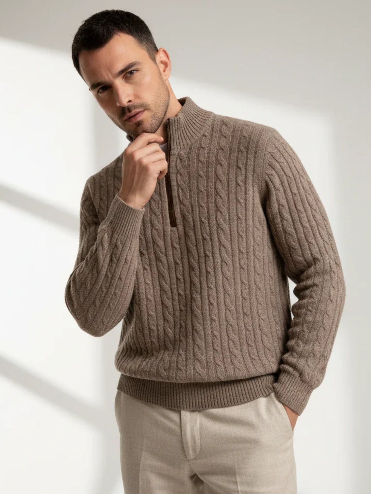 cashmere one-four zip sweater minimalist luxury knitwear