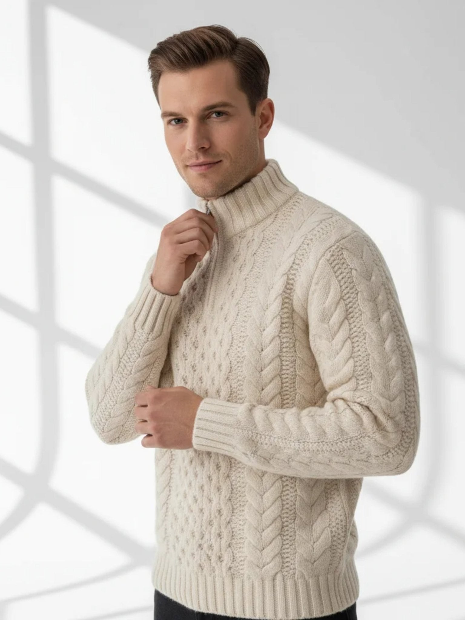 milk cream cashmere quarter zip sweater luxury knitwear