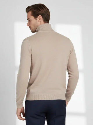 Fine beige cashmere knit texture showing soft natural fibers