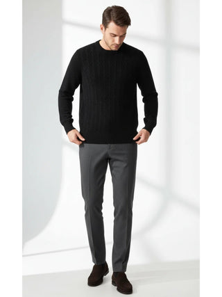 black wool cashmere crewneck sweater front view knitwear