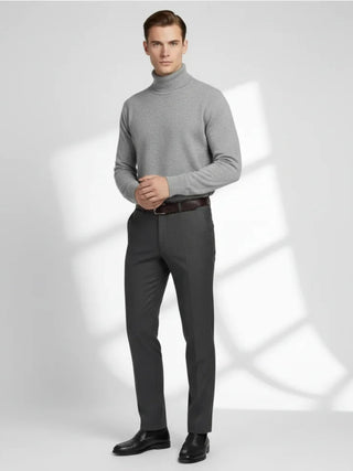 Valoriani pearl cashmere turtleneck styled with minimal silhouette and clean neckline