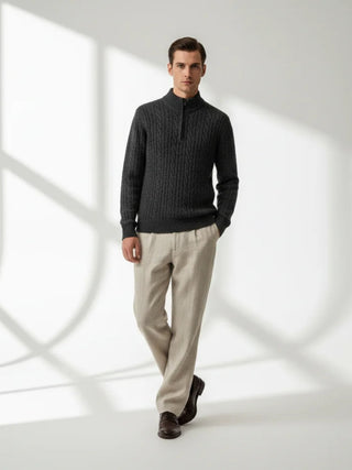 charcoal one-four zip cashmere sweater refined knit texture