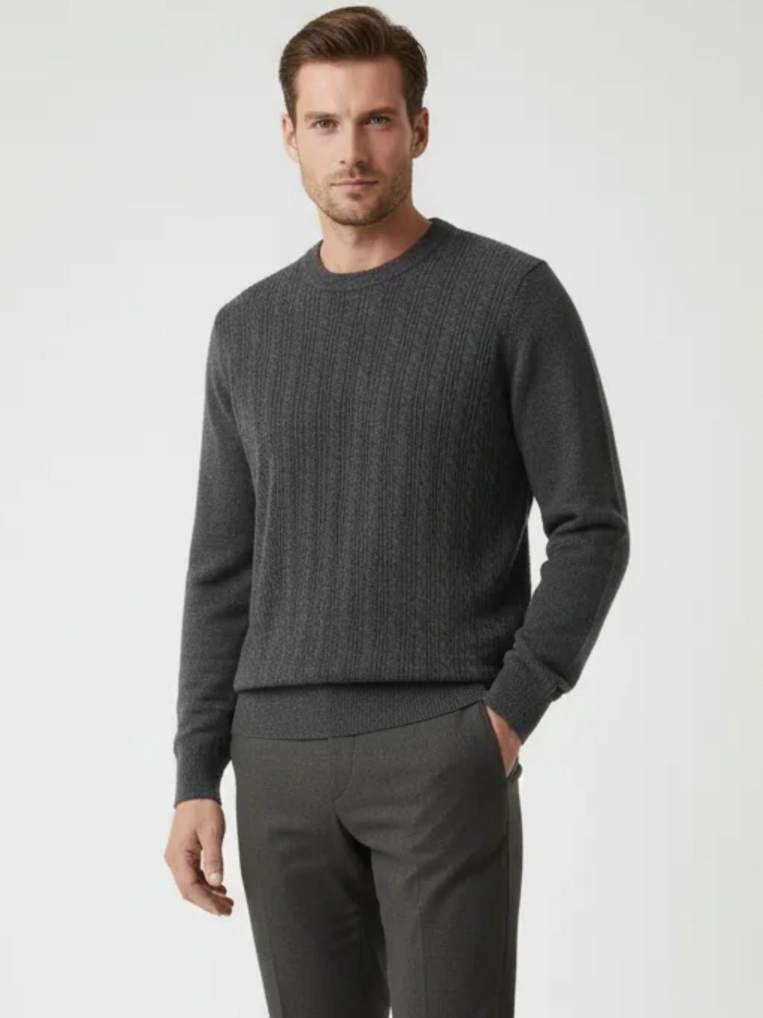 mid grey wool cashmere crewneck sweater refined winter knitwear